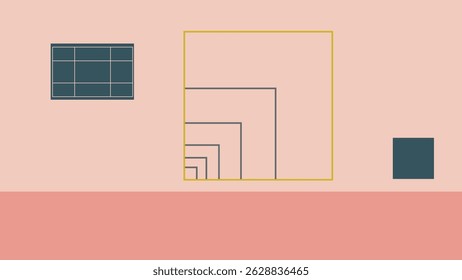 Minimal abstract composition featuring nested squares and grid elements on a soft pastel background, creating a clean and structured visual artwork.