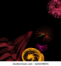 Minimal abstract concept. Futuristic backdrop. Colorful background with multicolored dynamic elements. Wireframe structure formed by the interweaving of smoothly curved lines.