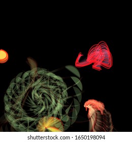 Minimal abstract concept. Futuristic backdrop. Colorful background with multicolored dynamic elements. Wireframe structure formed by the interweaving of smoothly curved lines.