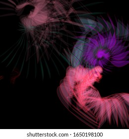 Minimal abstract concept. Futuristic backdrop. Colorful background with multicolored dynamic elements. Wireframe structure formed by the interweaving of smoothly curved lines.