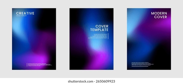 Minimal abstract covers set. Colorful background bundle with liquid styles decoration on dark space. Modern graphic design element vibrant gradient colors concept for web, flyer, card, or brochure