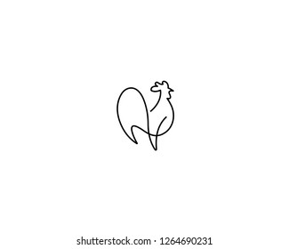 A minimal, abstract and creative line art rooster, chicken and cock logo  
