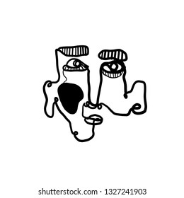 Minimal abstract cubism face. Art in matisse style. Linear abstract human face. Minimalist avatar of man or woman. Continuous line drawing. Design for sticker, print on fabric, stationery, poster
