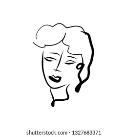 Minimal abstract cubism face. Art in matisse style. Linear abstract human face. Minimalist avatar of man or woman. Continuous line drawing. Design for sticker, print on fabric, stationery, poster
