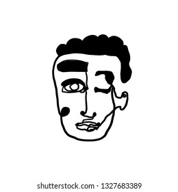 Minimal abstract cubism face. Art in matisse style. Linear abstract human face. Minimalist avatar of man or woman. Continuous line drawing. Design for sticker, print on fabric, stationery, poster
