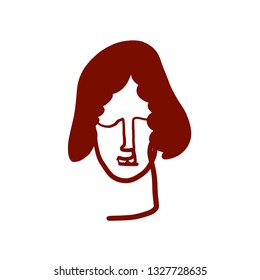 Minimal abstract cubism face. Art in matisse style. Linear abstract human face. Minimalist avatar of man or woman. Continuous line drawing. Design for sticker, print on fabric, stationery, poster
