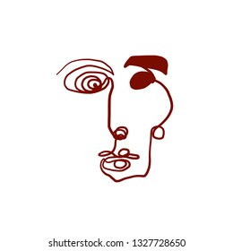Minimal abstract cubism face. Art in matisse style. Linear abstract human face. Minimalist avatar of man or woman. Continuous line drawing. Design for sticker, print on fabric, stationery, poster

