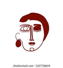 Minimal abstract cubism face. Art in matisse style. Linear abstract human face. Minimalist avatar of man or woman. Continuous line drawing. Design for sticker, print on fabric, stationery, poster
