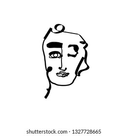 Minimal abstract cubism face. Art in matisse style. Linear abstract human face. Minimalist avatar of man or woman. Continuous line drawing. Design for sticker, print on fabric, stationery, poster

