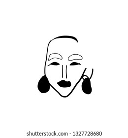 Minimal abstract cubism face. Art in matisse style. Linear abstract human face. Minimalist avatar of man or woman. Continuous line drawing. Design for sticker, print on fabric, stationery, poster
