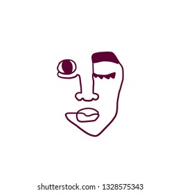 Minimal abstract cubism face. Art in matisse style. Linear abstract human face. Minimalist avatar of man or woman. Continuous line drawing. Design for sticker, print on fabric, stationery, poster
