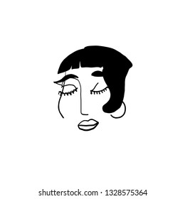 Minimal abstract cubism face. Art in matisse style. Linear abstract human face. Minimalist avatar of man or woman. Continuous line drawing. Design for sticker, print on fabric, stationery, poster
