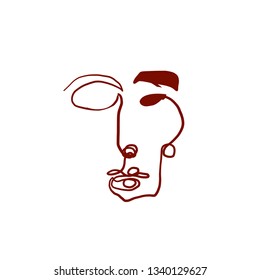 Minimal abstract cubism face. Art in matisse style. Linear abstract human face. Minimalist avatar of man or woman. Continuous line drawing. Design for sticker, print on fabric, stationery, poster
