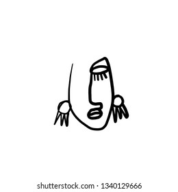 Minimal abstract cubism face. Art in matisse style. Linear abstract human face. Minimalist avatar of man or woman. Continuous line drawing. Design for sticker, print on fabric, stationery, poster
