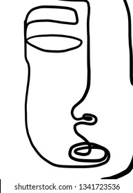 Minimal abstract cubism face. Art in matisse style. Linear abstract human face. Minimalist avatar of man or woman. Continuous line drawing. Design for sticker, print on fabric, stationery, poster
