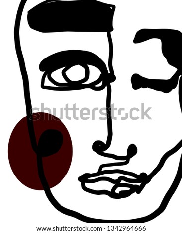 Minimal abstract cubism face. Art in matisse style. Linear abstract human face. Minimalist avatar of man or woman. Continuous line drawing. Design for sticker, print on fabric, stationery, poster

