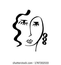 Minimal abstract cubism face. Linear abstract face. Minimalist avatar of man or woman. Continuous line drawing. Design for home decor. 