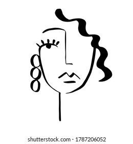 Minimal abstract cubism face. Linear abstract face. Minimalist avatar of man or woman. Continuous line drawing. Design for home decor. 