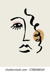 Un mínimo cubismo abstracto. Cara lineal abstracta. avatar minimalista de hombre o mujer. Dibujo continuo de líneas. El diseño de la decoración casera. 