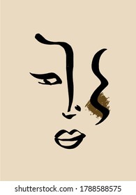 Minimal abstract cubism face. Linear abstract face. Minimalist avatar of man or woman. Continuous line drawing. Design for home decor. 
