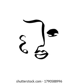 Minimal abstract cubism face. Linear abstract face. Minimalist avatar of man or woman. Continuous line drawing. Design for home decor. 