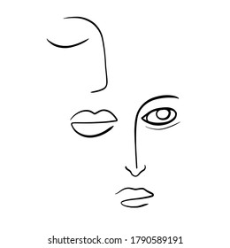 Un mínimo cubismo abstracto. Cara lineal abstracta. avatar minimalista de hombre o mujer. Dibujo continuo de líneas. El diseño de la decoración casera. 