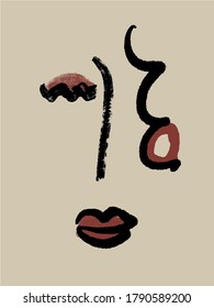 Minimal abstract cubism face. Linear abstract face. Minimalist avatar of man or woman. Continuous line drawing. Design for home decor. 