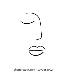 Minimal abstract cubism face. Linear abstract face. Minimalist avatar of man or woman. Continuous line drawing. Design for home decor. 