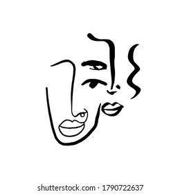 Un mínimo cubismo abstracto. Cara lineal abstracta. avatar minimalista de hombre o mujer. Dibujo continuo de líneas. El diseño de la decoración casera. 