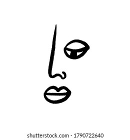 Minimal abstract cubism face. Linear abstract face. Minimalist avatar of man or woman. Continuous line drawing. Design for home decor. 