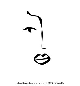 Minimal abstract cubism face. Linear abstract face. Minimalist avatar of man or woman. Continuous line drawing. Design for home decor. 