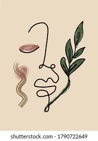Minimal abstract cubism face. Linear abstract face. Minimalist avatar of man or woman. Continuous line drawing. Design for home decor. 