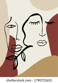 Un mínimo cubismo abstracto. Cara lineal abstracta. avatar minimalista de hombre o mujer. Dibujo continuo de líneas. El diseño de la decoración casera. 