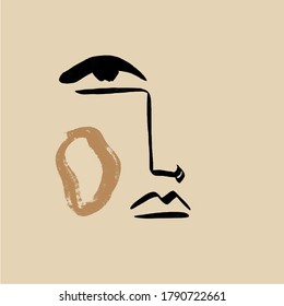 Minimal abstract cubism face. Linear abstract face. Minimalist avatar of man or woman. Continuous line drawing. Design for home decor. 