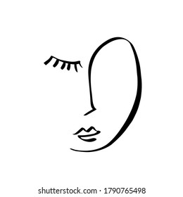 Minimal abstract cubism face. Linear abstract face. Minimalist avatar of man or woman. Continuous line drawing. Design for home decor. 