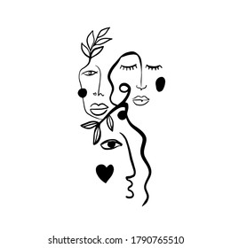Minimal abstract cubism face. Linear abstract face. Minimalist avatar of man or woman. Continuous line drawing. Design for home decor. 