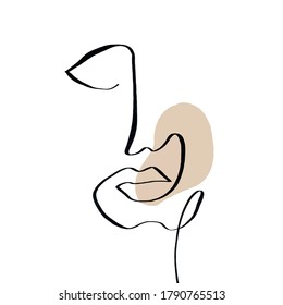 Minimal abstract cubism face. Linear abstract face. Minimalist avatar of man or woman. Continuous line drawing. Design for home decor. 
