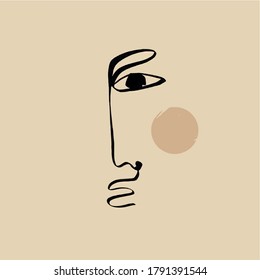 Un mínimo cubismo abstracto. Cara lineal abstracta. avatar minimalista de hombre o mujer. Dibujo continuo de líneas. El diseño de la decoración casera. 