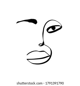 Minimal abstract cubism face. Linear abstract face. Minimalist avatar of man or woman. Continuous line drawing. Design for home decor. 