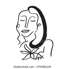 Minimal abstract cubism face. Linear abstract face. Minimalist avatar of man or woman. Continuous line drawing. Design for home decor. 