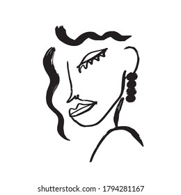Minimal abstract cubism face. Linear abstract face. Minimalist avatar of man or woman. Continuous line drawing. Design for home decor. 