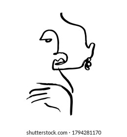 Un mínimo cubismo abstracto. Cara lineal abstracta. avatar minimalista de hombre o mujer. Dibujo continuo de líneas. El diseño de la decoración casera. 