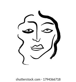 Un mínimo cubismo abstracto. Cara lineal abstracta. avatar minimalista de hombre o mujer. Dibujo continuo de líneas. El diseño de la decoración casera. 