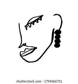 Minimal abstract cubism face. Linear abstract face. Minimalist avatar of man or woman. Continuous line drawing. Design for home decor. 