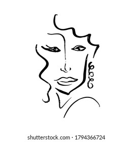 Minimal abstract cubism face. Linear abstract face. Minimalist avatar of man or woman. Continuous line drawing. Design for home decor. 