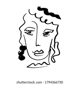 Minimal abstract cubism face. Linear abstract face. Minimalist avatar of man or woman. Continuous line drawing. Design for home decor. 