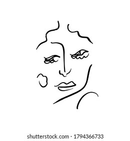 Minimal abstract cubism face. Linear abstract face. Minimalist avatar of man or woman. Continuous line drawing. Design for home decor. 