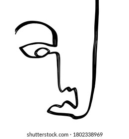 Minimal abstract cubism face. Linear abstract face. Minimalist avatar of man or woman. Continuous line drawing. Design for home decor. 