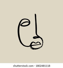 Minimal abstract cubism face. Linear abstract face. Minimalist avatar of man or woman. Continuous line drawing. Design for home decor. 
