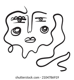 Minimal abstract cubism face. Linear abstract face. Minimalist avatar of man or woman. Continuous line drawing. Design for home decor. 